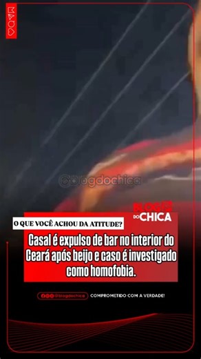 Blog do Chica on Instagram: "Casal é expulso de bar no interior do Ceará após beijo e caso é investigado como homofobia Um casal de mulheres foi expulso de um bar em Missão Velha, no interior do Ceará, após trocar um beijo no estabelecimento. O caso ganhou grande repercussão nas redes sociais depois da divulgação de um vídeo que mostra o proprietário do local abordando as jovens de forma agressiva. De acordo com as imagens, o dono do Boteco VM ordena que o casal pague a conta e deixe o estabelec