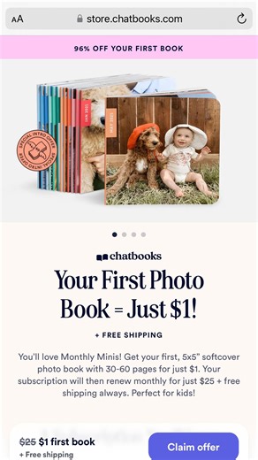 Kathleen Cassidy | Deals in Canada on Instagram: "$1 @chatbooks Monthly Mini! Comment MINI or use the link in my bio to get this deal. Create your own book to get photos off your phone and into hard copy. • 5x5” square, soft cover book • 30-60 pages • Printed in Canada • Free shipping Note: this is a subscription so cancel at anytime you need to. Affiliate link. Happy Saving! . . #livingonaloonie #canadiandeals #couponing #kidphotobooks #chatbooks"