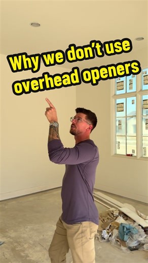 Side-mounted garage door openers vs overhead 👇 ✔ More storage space up top ✔ Much quieter operation ✔️ Auto lock feature ✔ No dangling rope getting caught on ladders, racks, or car roofs This is why we spec side-mounts in our homes every time. And they are only about 10% more that a quality overhead opener. Would you switch? 👇