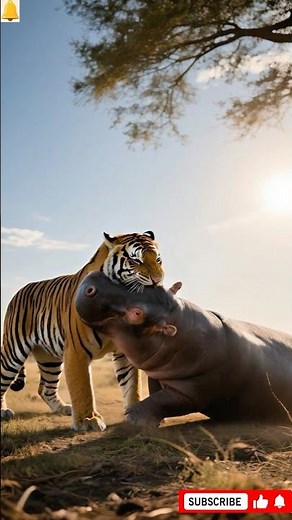 Tiger vs Hippo #tiger#wildlife#TigerVsHippo#BeastBattle#AnimalFight #AnimalShowdown#ClashOfBeasts