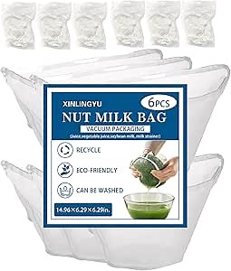 6 PCS Cheese Cloth Bag for Straining Bowl-Shaped Bags-Independent Vacuum Packaging Reusable Straining Bags for Nut Milk, Dumpling Fillings,Reusable for Straining Oat Milk,Celery Juice Nut Bag