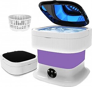 Mini Washing Machine, 16L Foldable Portable Washer and Dryer, Compact Folding Small Laundry Washer, Collapsible, Socks, Baby Clothes, Underwear, Towels, Dorm, RV, Camping, Apartment, Travel (Purple)