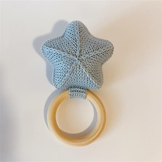 Baby Star Rattle – Wooden Teething Ring & Handmade Crochet - Etsy