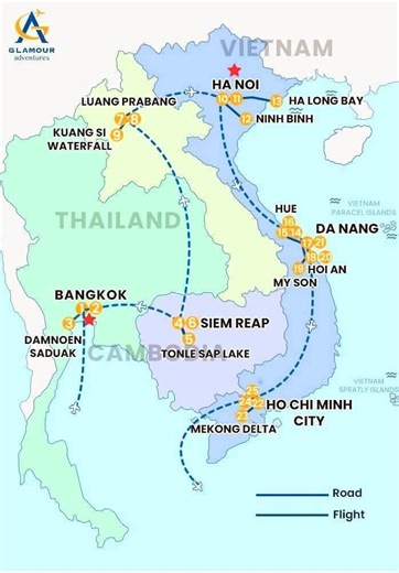 🌏✨ BEST OF 🇻🇳 VIETNAM – 🇱🇦 LAOS – 🇰🇭 CAMBODIA – 🇹🇭 THAILAND – 25 DAYS | 4 COUNTRIES | ONE UNFORGETTABLE ADVENTURE ✨🌿 Tour Details & Prices (3⭐–5⭐ Hotels): https://glamouradventures.com/indochina-journey Embark on the ultimate Indochina journey — a 25-day private adventure through four enchanting countries, designed for travelers who crave culture, flexibility, and personalized service. This trip blends private tours with small-group day experiences, ensuring the perfect balance of free
