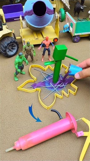 Mini hand pump water science project with purple concrete mixer & diy tractor cowfarm No.575 #shorts