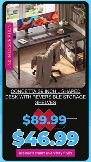 CONCETTA 39 inch L Shaped Desk with Reversible Storage Shelves