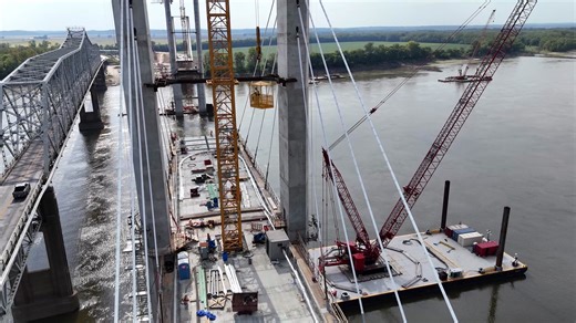 Chester IL bridge, 10-1-2025. Here's a great view of what it's like to ride up in the super cage. You're going to like this one for sure. I've watched this about 25 times already....enjoy! #chesterbridge #donwelgememorialbridge | Neal Adams