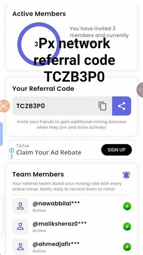 px network referral code TCZB3P0 px network invitation code mining app free app #px #network #kyc