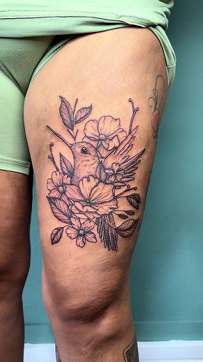 Hummingbird & Flowers Tattoo Design Showcase
