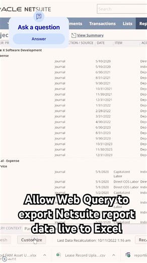 Export NetSuite Reports live to Excel #netsuitetutorial #webquery #excel