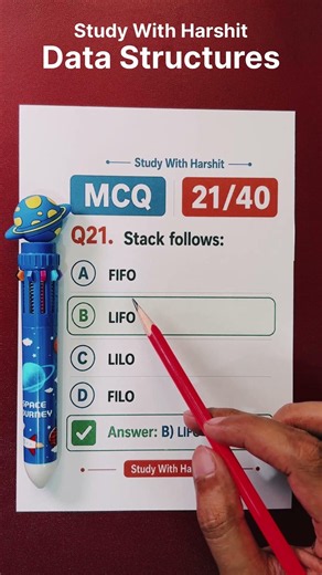 🔥 Q21 Stack Follows LIFO 📚 | Data Structures MCQ | BCA 2002 T | CCSU 2026 | Study With Harshit