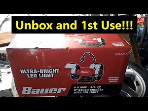 Bauer 8" bench grinder, unbox, set up, and first use. Nice and strong for cleaning valves and more.
