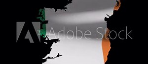 Ireland country map outline with national flag animation. Alpha channel footage