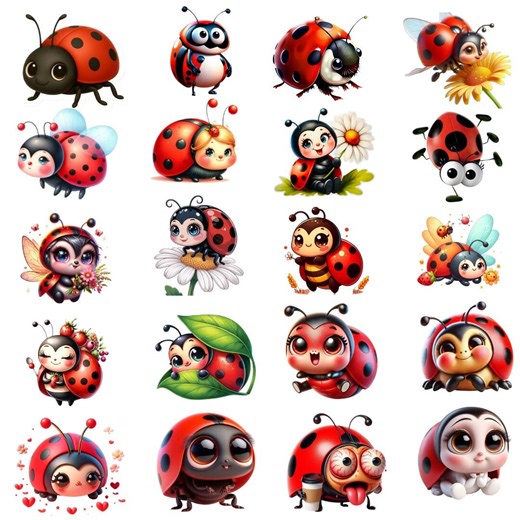 Funny Ladybug Clipart PNG Bundle: Watercolor Insect Art (digital Download) - Etsy