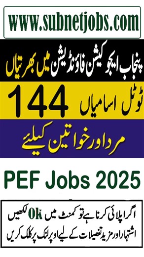 Apply Link 👇👇👇 https://www.subnetjobs.com/2025/09/punjab-education-foundation-jobs-2025.html #pefschoolprograms #punjabeducationjobs #punjabeducatiofoundation #newjobs2025 #governmentjobs2025 #jobvacancy2025 ♥♥ Thanks For Watching ♥♥ | Subnet Jobs