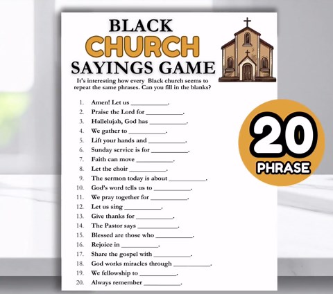 Black Church Sayings Game, Printable Game for Family Adults Kids and Church Party, Church Trivia Christian Game, Games for Church Activities - Etsy