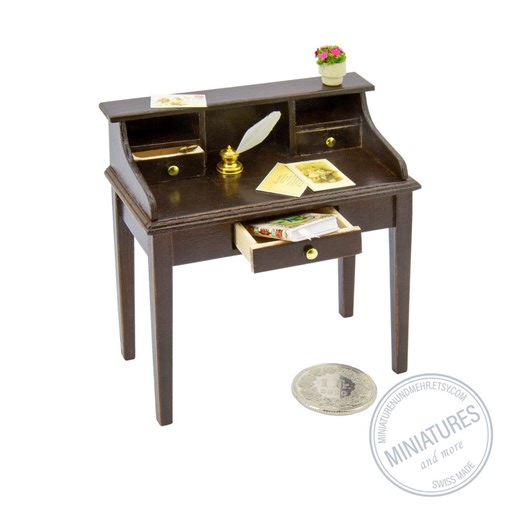 Antique-style Secretary Desk 1:12 Scale – Walnut Look – Handmade Unique Piece With Patina - Etsy