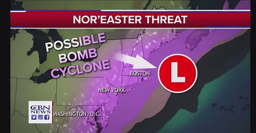 The Eastern Seaboard is bracing for a powerful winter storm that could bring hurricane-force winds, heavy snow, coastal flooding, and widespread power outages to an estimated 75 million people. For more information on this “Bomb Cyclone,” visit www.cbnnews.com. | CBN News