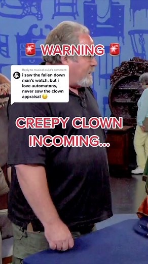 Replying to @musical.ouija The music, the movements, the makeup. Straight out of a scary movie. 😱 Full appraisal: Lambert Magician Automaton, ca. 1900 #antiquesroadshow #creepyclown #automaton