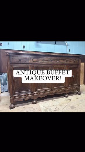 BEFORE- AFTER of antique buffet makeover! This one needed a lot of work but was totally worth it! #furniturerestoration #restoringantique #antiquefurniture #diy #furnituredesign #furnituremakeover #antiquebuffet #antiquesforsale | The Curated Attic