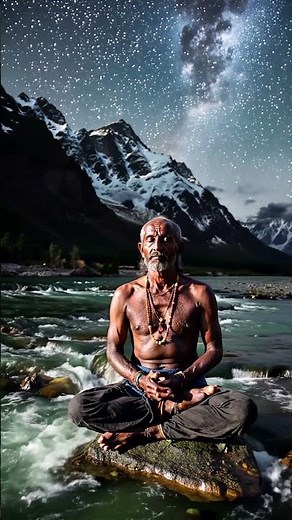 Sadhu meditating in the Himalayas by Ganga