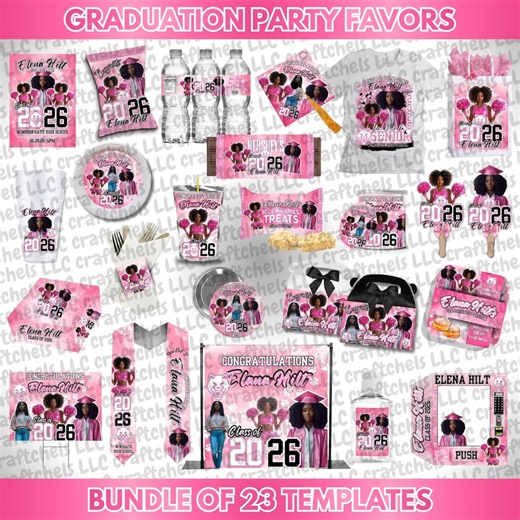 Pink Graduation Party Favors | Editable Canva Templates | 23 Editable Templates | Chip Bag, Juice Pouch, Candy Wrapper, Gift Bag - Etsy