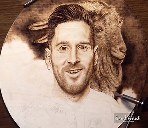 Lionel Messi artwork on Wood. 🔥 Leo Messi FC Barcelona #messi #ballondor #forcabarca #pyrography | SanilArtist