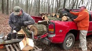 In this March 21st 2019 video my helper Mike splits pignut hickory firewood blocks (from tree he felled and bucked earlier in the day) directly out of my truck bed using my Huskee 35 ton log splitter. PLEASE be sure to FOLLOW or LIKE this page so you don't miss any future entertaining/educational firewood videos. | Joe's Premium Firewood