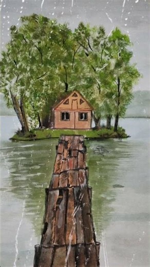 #A rainy day art with poster colour 🎨#morning view #cloudy sky drawing #painting #my art #shorts