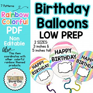 Classroom Birthday Balloons Colorful Rainbows Printable Student Activity PDF