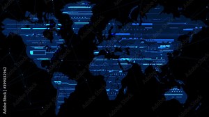 The high-tech world map digital networks for cyber business theme or a sci-fi concept.