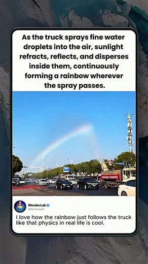 A Moving Rainbow Formed by a Water Truck!