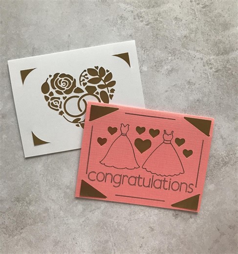 Handmade Wedding Card Set, Rings & Same-sex Dress Design - Etsy