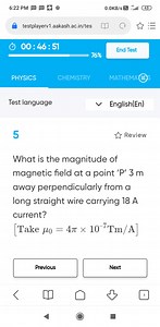 6:22 PM … ... 四0.0 KB/s 误4643testplayerv1.aakash.ac.in/tes... | Filo