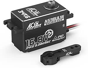 AGFRC 34KG Waterproof Low-Profile RC-Steering-Servo - 16.8V Direct Power High Torque Programmable Metal Gear Servo Motor for 1/10 RC Car, Control Angle 180° (A53BULW)
