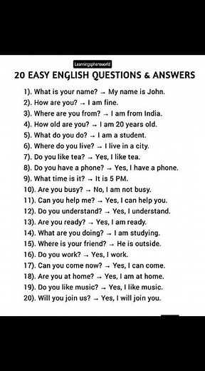 20 Easy English Questions & Answers 🗣️ | Daily Use English for Beginners ✨