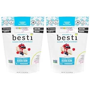 Wholesome Yum Besti Natural Powdered Sugar Substitute - Keto Confectioners Monk Fruit Sweetener Blend With Allulose (No Erythritol) - Non GMO, Zero Carb, Zero Calorie, No Aftertaste (12 oz, 2 Pack)