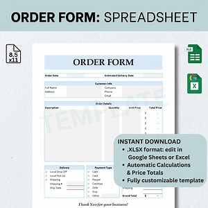 Modèle de bon de commande : feuille de calcul pour Excel et Google Sheets, modifiables, simples, remplissables, formulaires pour petites entreprises, téléchargement numérique instantané .xlsx - Etsy France