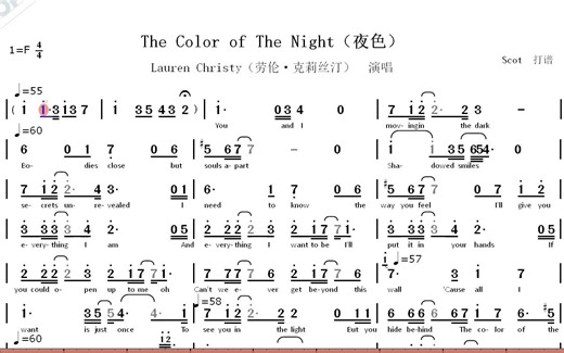 The Color of The Night（夜色）--劳伦·克莉丝汀演唱--动态简谱