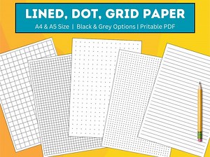 Lined Dot Grid Paper Printable, Writing Paper, Blank Notes, Study Note Template, Lecture Notes, A4/A5, Instant Download PDF, Black and Grey - Etsy UK