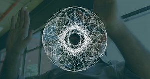 Animation of scopes scanning over businessman wearing vr headset. global connections and technology concept digitally generated video.