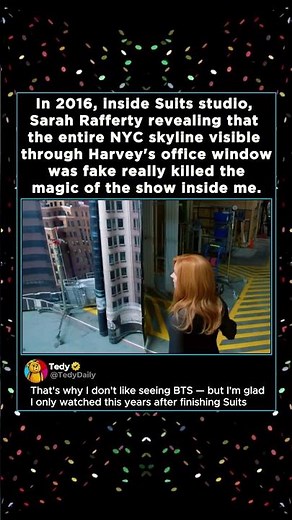 In 2016, inside Suits studio, Sarah Rafferty revealing that the entire NYC skyline visible through
