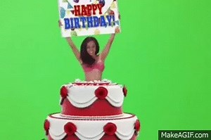 Happy birthday, girl jumps out of cake on Make a GIF