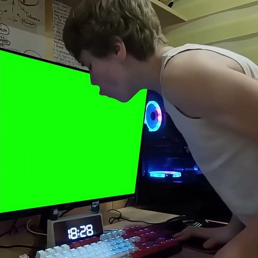 Russian Boy getting angry and blowing at Monitor meme - Green Screen