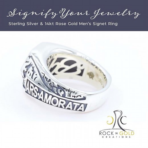 Custom Signet Ring 14k Rose Gold Initial A, Sterling Silver Signet Ring, Men's Engraved