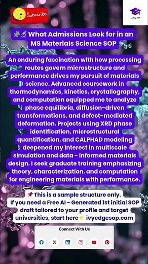 🧩🔬 Sample Statement of Purpose for MS in Materials Science and Engineering #SOPTips #materialscience