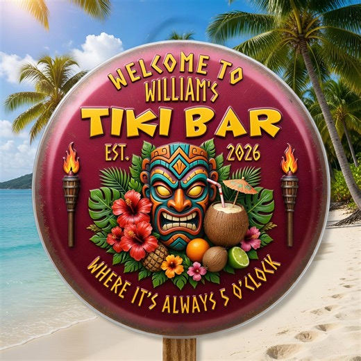 Personalized Tiki Bar Metal Sign, Custom Tropical Bar Decor, Outdoor Welcome Sign for Home Bar, Beach House Decor - Etsy