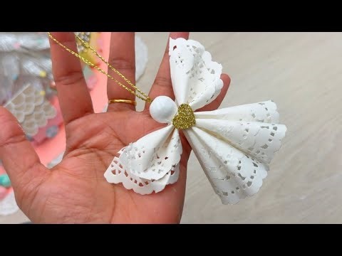 DIY Christmas angel ornament using paper doilies