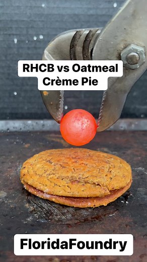 93K views · 804 reactions | RHCB vs Oatmeal Crème Pie #Satisfying #Experiments #OatmealCreamPie #Science #ASMR #RedHot #HotBall #RHCB | Florida Foundry | Facebook