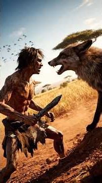 Realistic Stone Age Action: Man vs. Fox Fight. #shorts #fox #earlyhumans #aivideo
